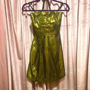 BCBG strapless cocktail dress. Shimmery gold and black. NWT